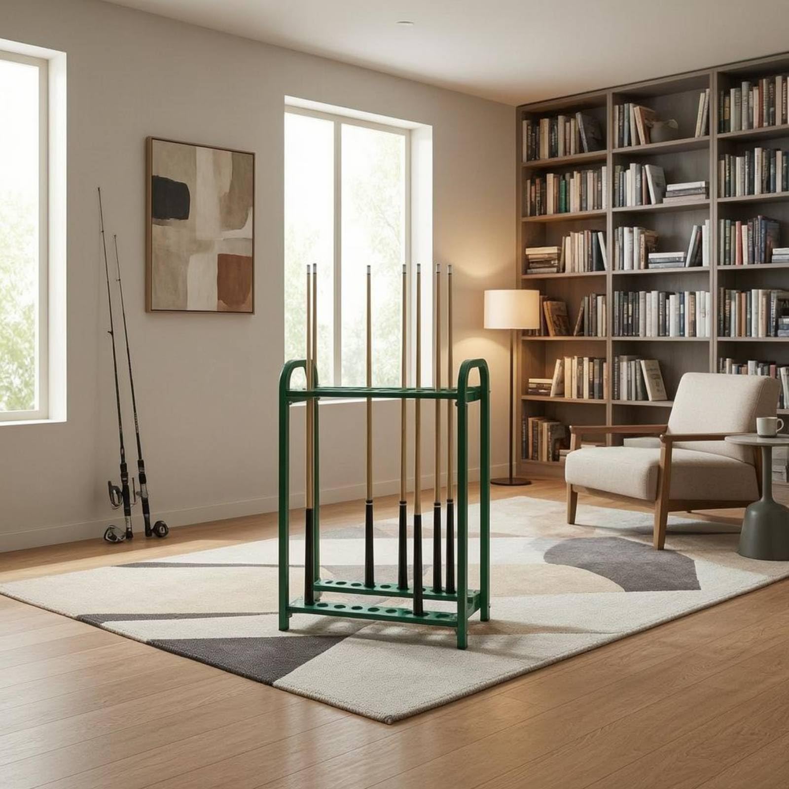 Soporte para Palos de Golf Organizador Estante Portapalos Porta Cañas Portacues Estructura Sólida de Acero y Dos Niveles Evita Desorden y Protege