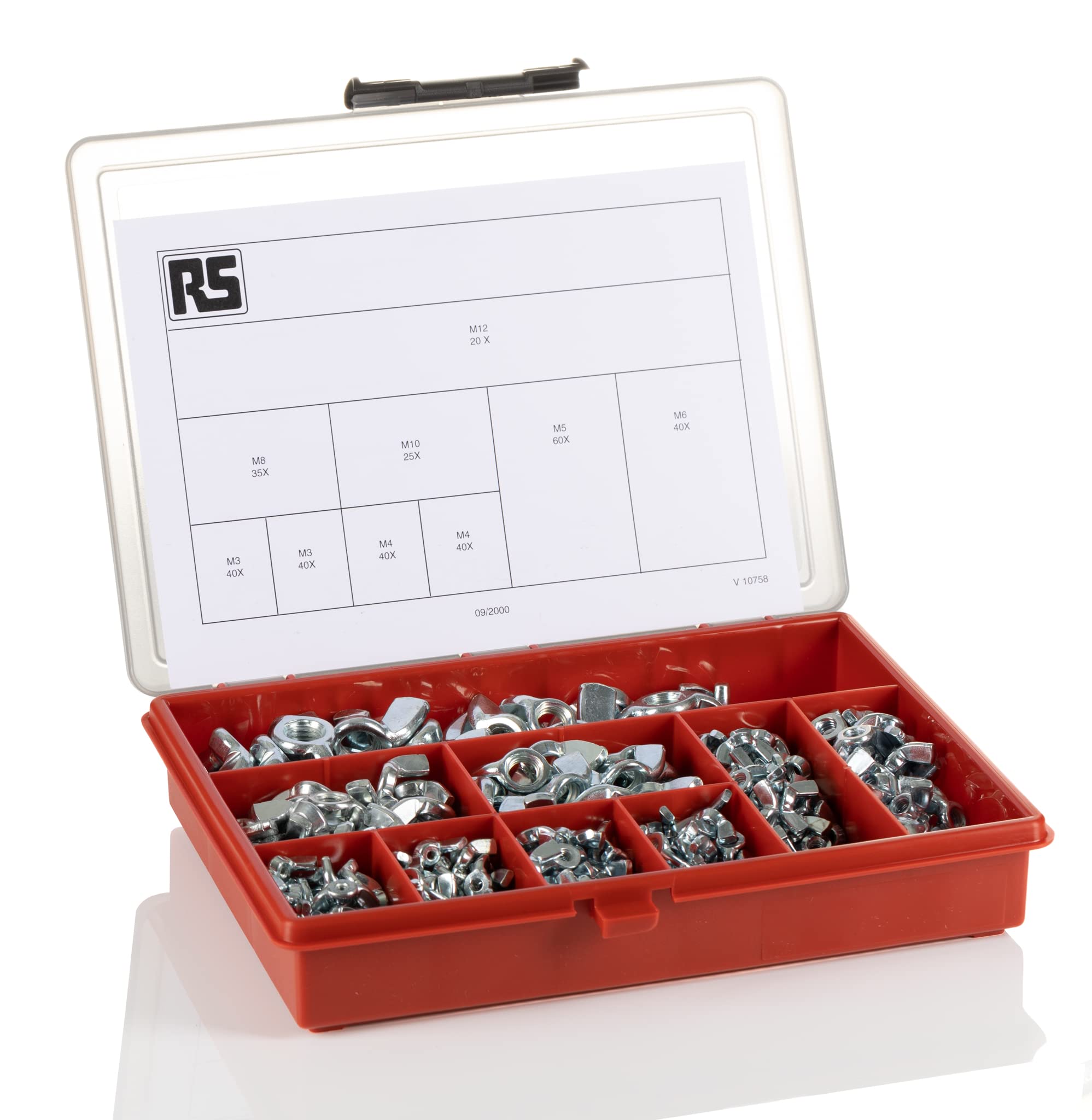 RS PRO Edelstahl Flügel Muttern Sortiment, 340-teilig, Glanzzink