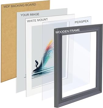 Boldon Framing - 16x16 Pale Grey Solid Wood Painted Picture Frame With White Mount To Fit 14x14 Picture, Modern Stepped Profile Wall Mounted Safety Glazing