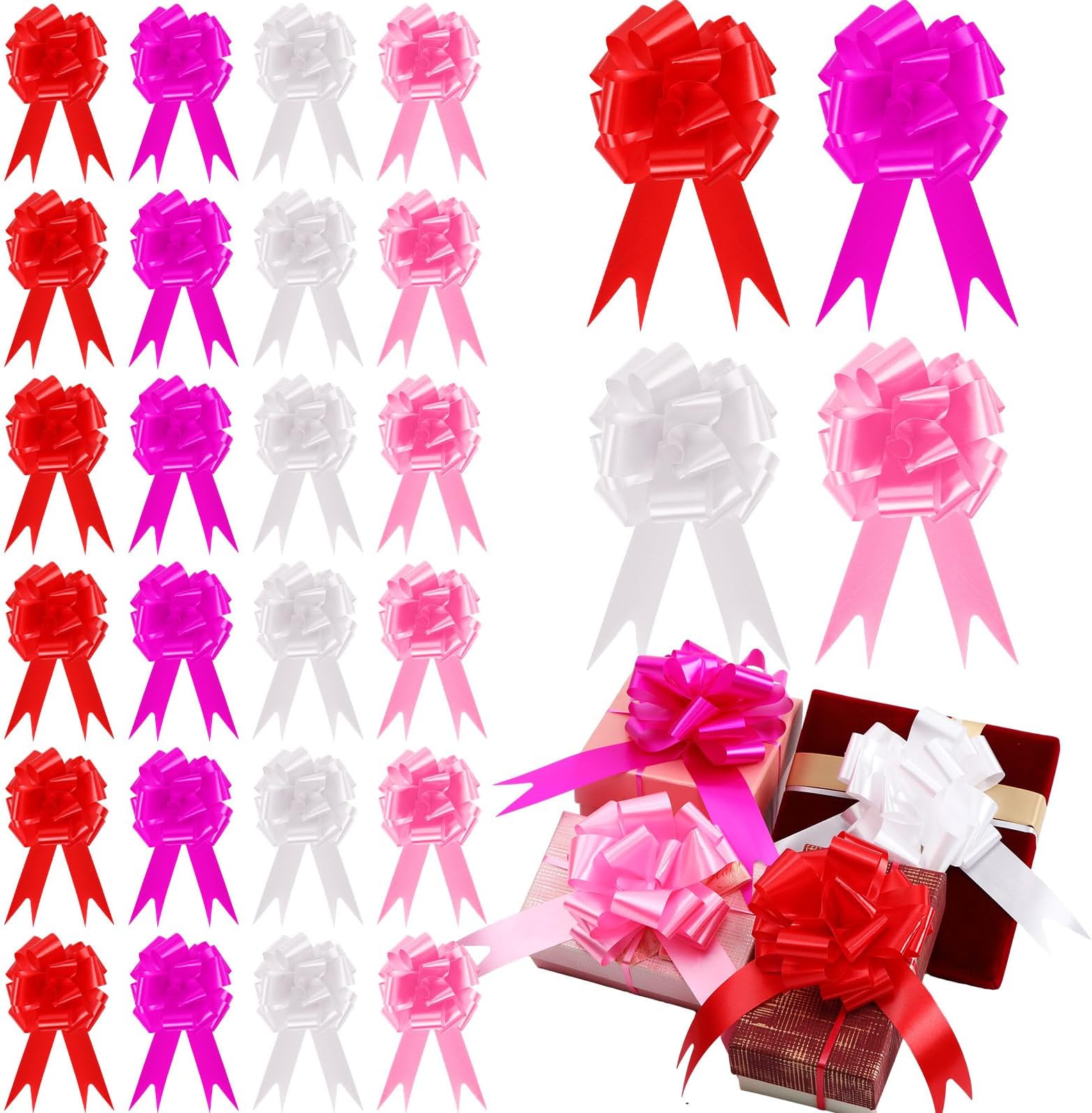 100 Pcs 5 Inch Christmas Pull Bows for Gift Wrapping, Gift Wrapping Pull Bows with Ribbon for Christmas Presents Wedding Decor Basket Bag Holiday Decor(Elegant Color)