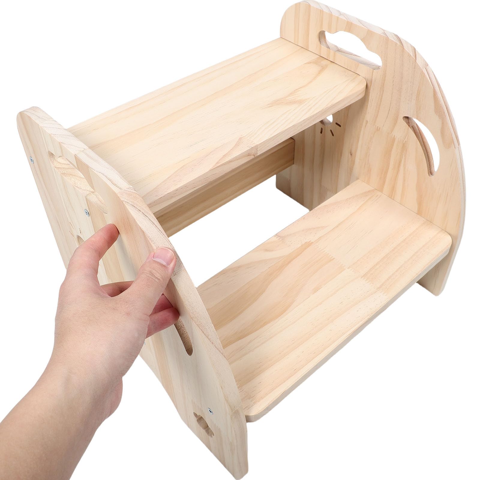 CLISPEED Holz Beige mit 2 Stufen Tritthocker und Rutschfesten Oberflächen Seitliche Griffe und Abgerundete Kanten für Badezimmer und Räume