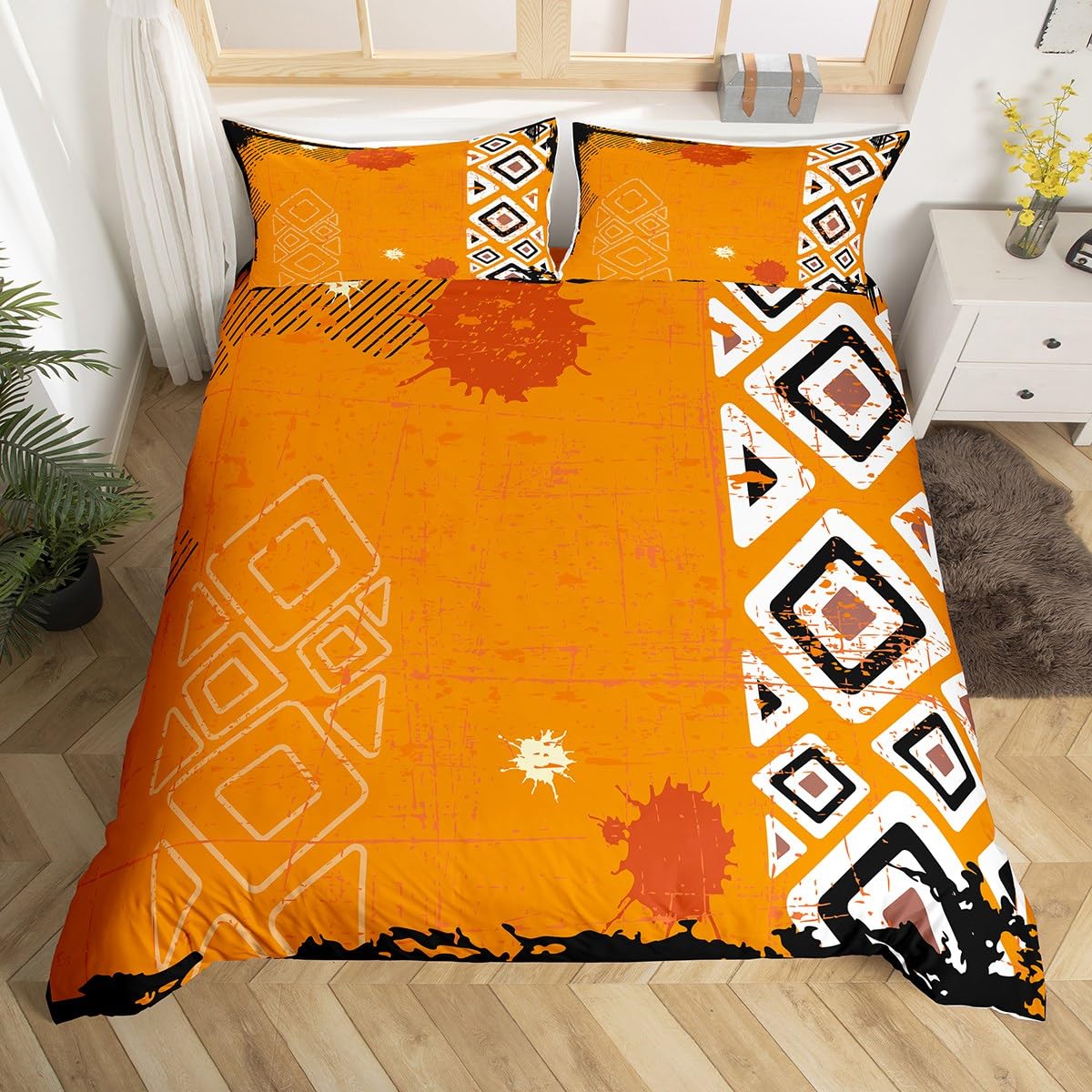Geometric Bohemian Style Bedding Set Kids Bohemian Tribal Ethnic Bedding Set Boys Girls Teens Vintage Quilt Cover With 1 Pillowcases 2Pcs Bedding Cot