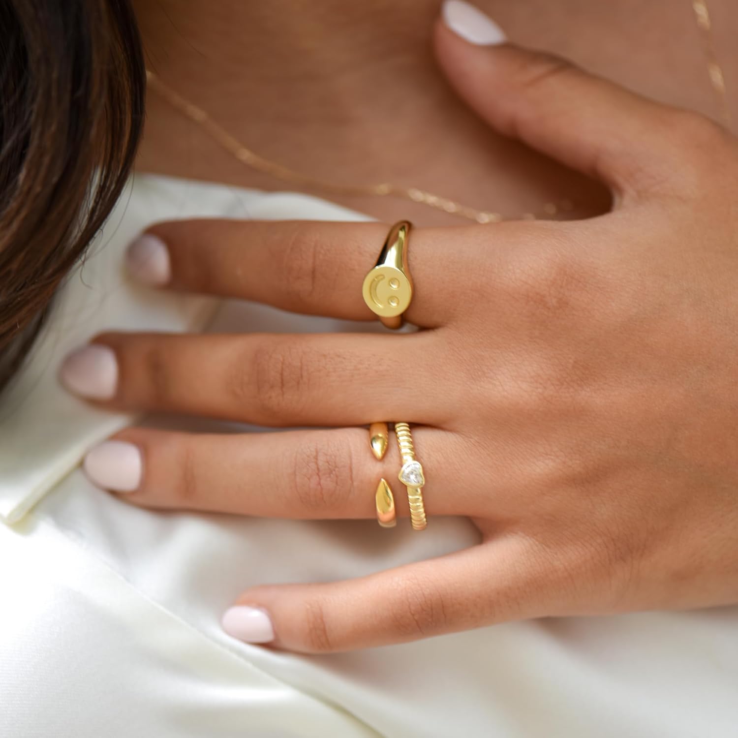 18K Gold Plated Sterling Silver Stackable Open Claw Ring Ajustable Wrap Ring | Cuff Stacking Rings - Image 2