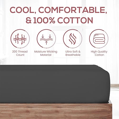 Miniatura 2 de Superity Linen Sábana bajera ajustable de algodón que absorbe la humedad para un sueño transpirable, seco y cómodo. 200 hilos (negro)