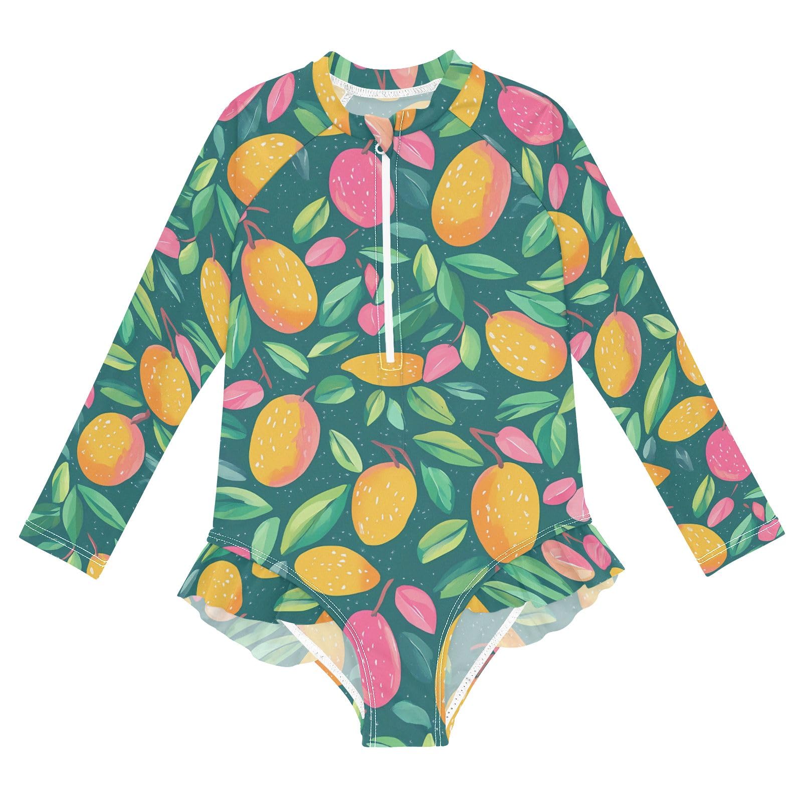 ALAZA Swimsuit for Girls Long Sleeve Rashguard Bathing Suit Mango Green Quick Dry 4T