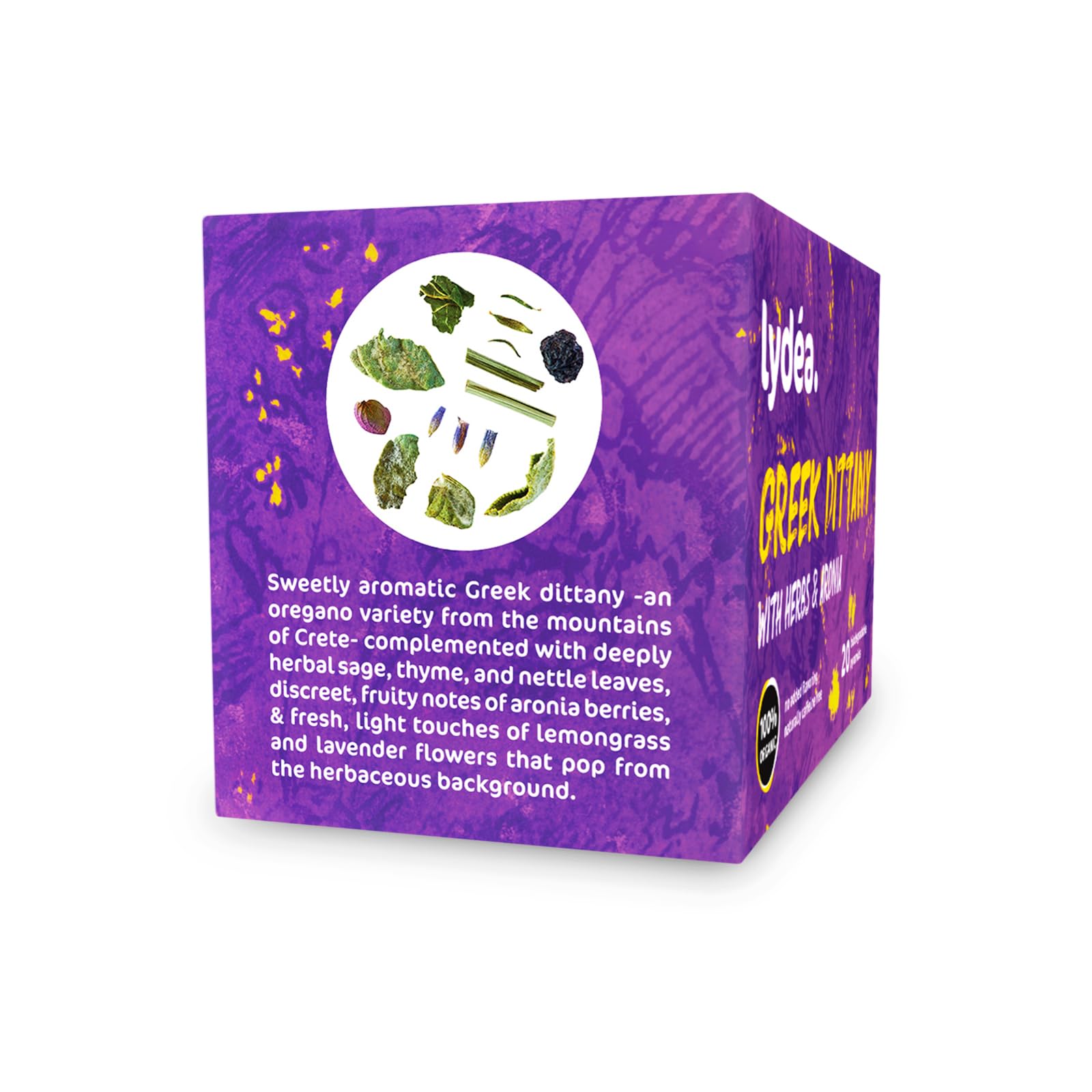 lydéa Lydea - Té de hierbas orgánicas, Dittany griego con hierbas y aroma, 60 pirámides, paquete de 3 [3 x 20 pirámides]