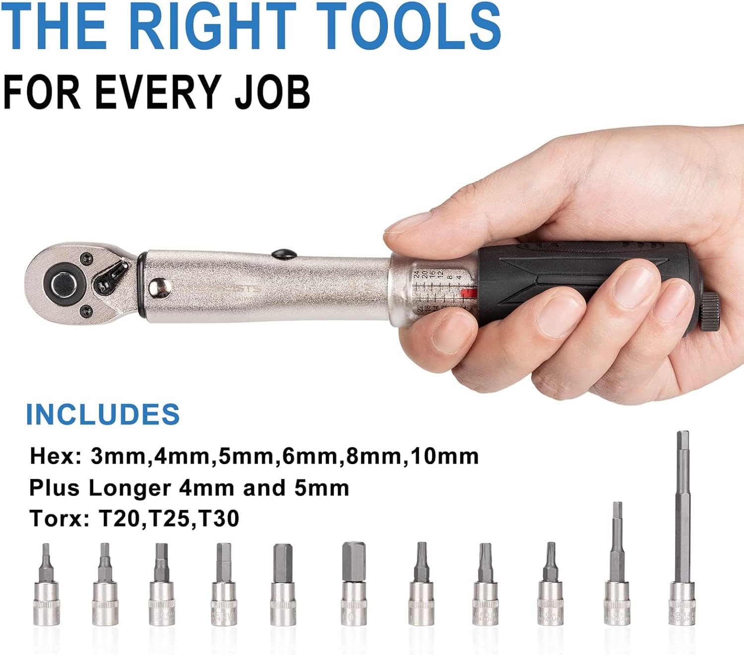 cyclists 1/4 Inch Drive Click Torque Wrench Set –2 to 24Nm – Bicycle Maintenance Kit for Road & Mountain Bikes - Includes Allen & Torx Sockets, 4mm 5mm Extension Bar