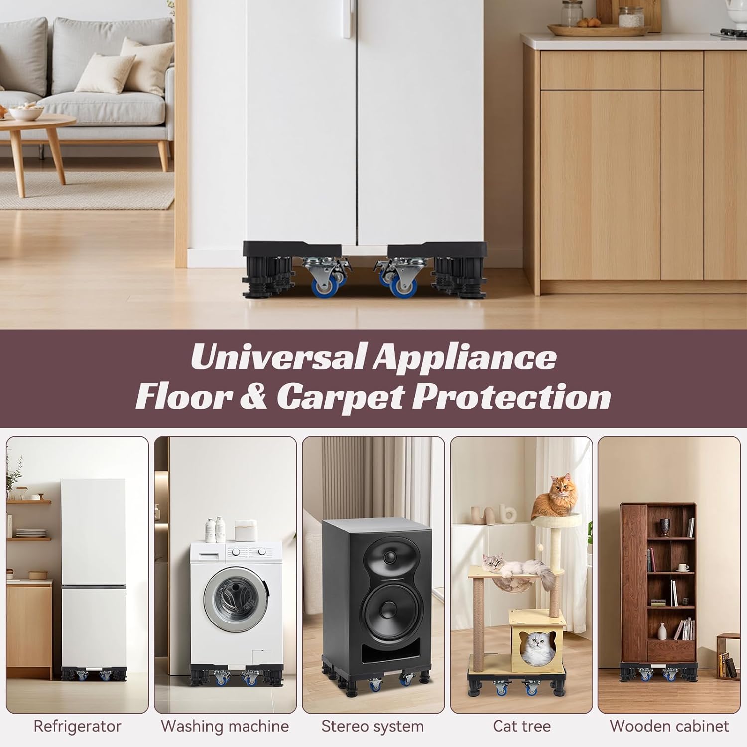 BreeRainz Universal Appliance Stand,Adjustable Washing Machine Stand with 8 Strong Feet,Mini Fridge Stand for Washer,Refrigerator,Dryer（Plastic + Stainless Steel）