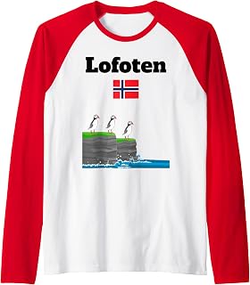 Lofoten Souvenir Puffin Colony Sea Cliffs Norway Flag Raglan Baseball Tee