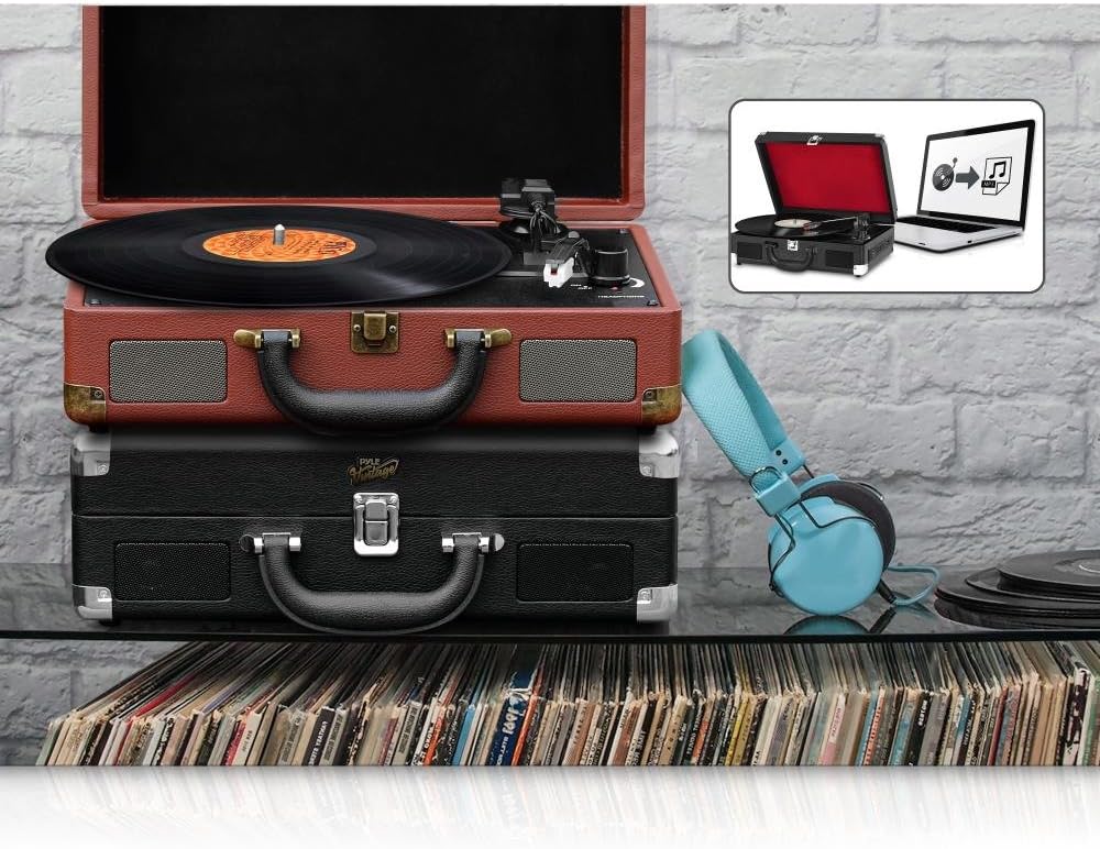 Frее Shірріng 🛒 Bluetooth Compatible Classic Vintage Turntable - Retro Briefcase Style Record Player Speaker System W/ 3-Speed, Vinyl to Digital MP3 Converter, Phono USB SD Slot, Aux, RCA - Pyle PVTTBT9BR (Brown)