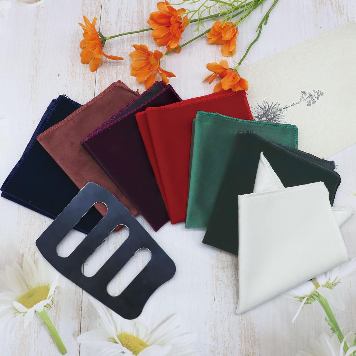 Velvet Pocket Squares for Men, Solid Color Mens Handkerchiefs with Holder Suit Pocket Square for Business Wedding - Image 7