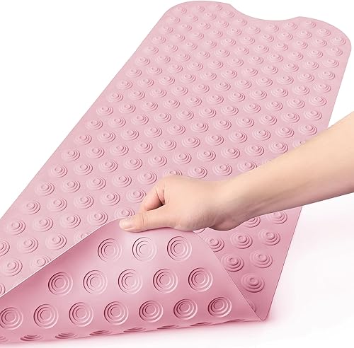 Tapete para bañera antideslizante sin ventosas, 39 x 16 pulgadas, extra largo, para ducha, baño, lavable a máquina, de goma natural (39 x 16