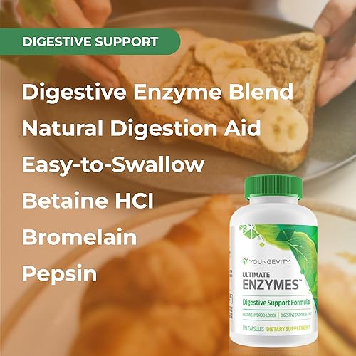 Miniatura 10 de Youngevity Ultimate Enzymes - Fórmula de apoyo digestivo  Fabricado con clorhidrato de betaína  Mezcla natural de enzimas  3 botellas