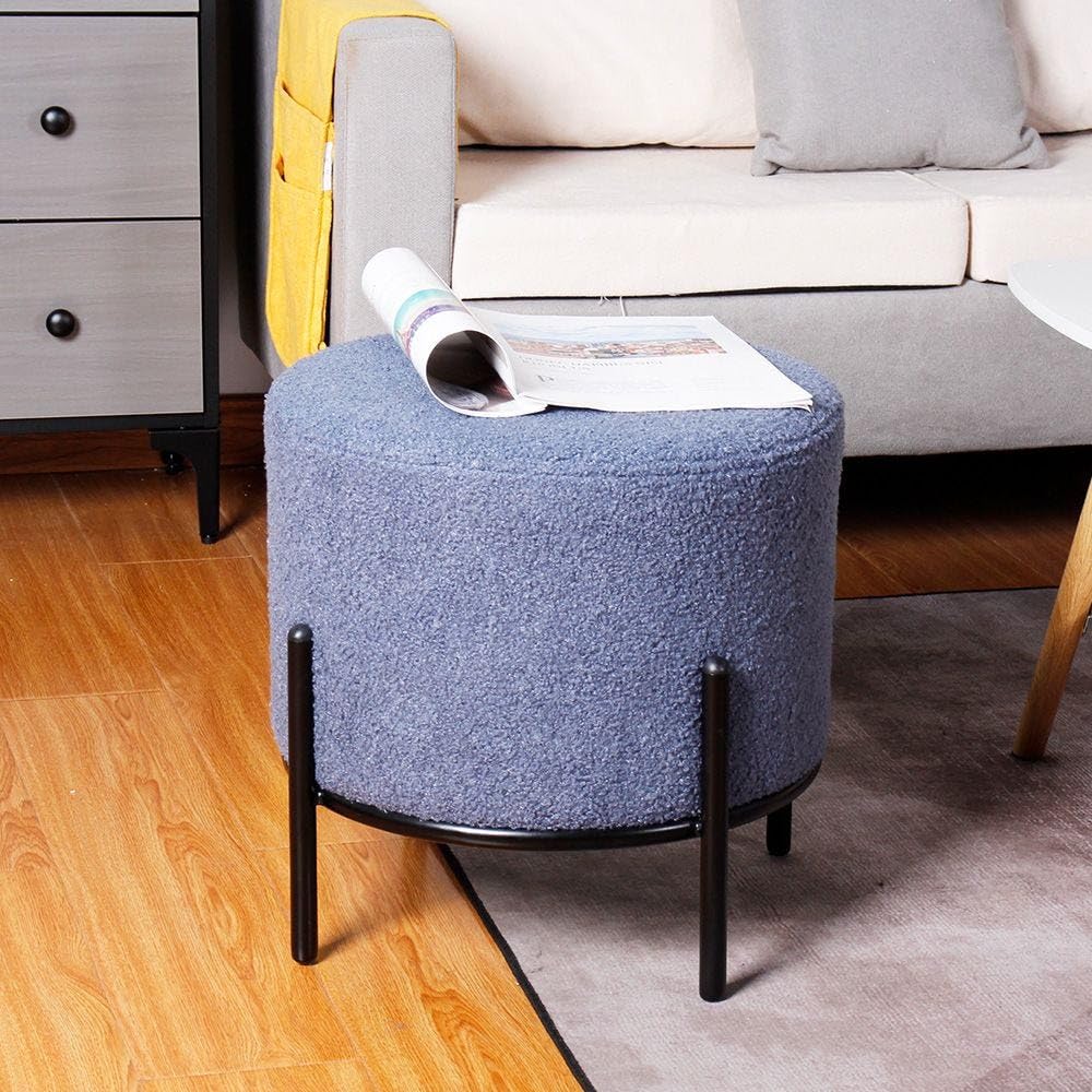 Danube Home Jera Fabric Stool | Single Seater Chair | Modern Design One Seat Sofas | Comfortable Living Room Furniture L 43 x W 43 x H 42 cm - Blue