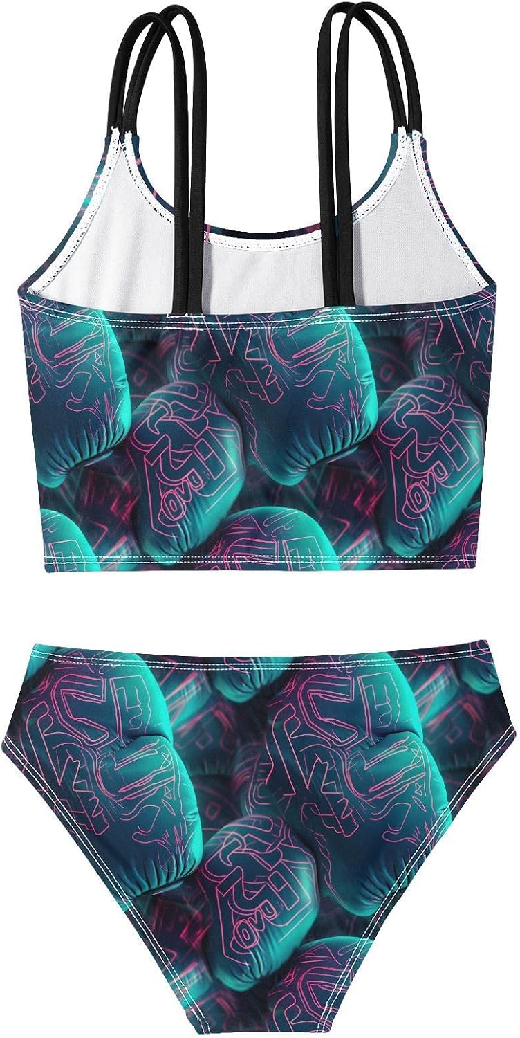 visesunny Girls Two Piece Swimsuits 3D Lighted Boxing Gloves Girl's Bikini Sets Bathing Suits for Girls Size 5-12Y