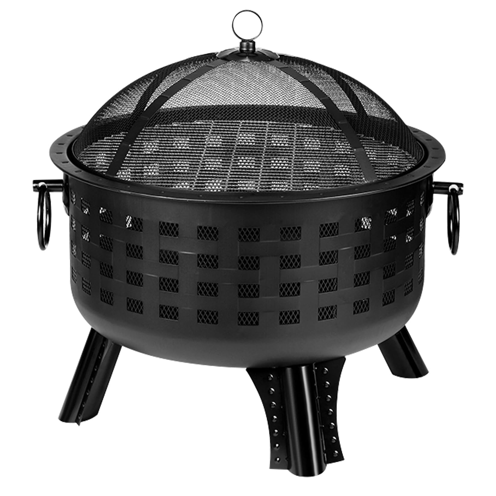 Per Falò/Riscaldamento/Barbecue/Patio's Braciere da Esterno, Con Copertura Per Il Fuoco e Doppi Passanti Laterali Per Appenderlo,Struttura Stabile - 65×29 Cm - Nero