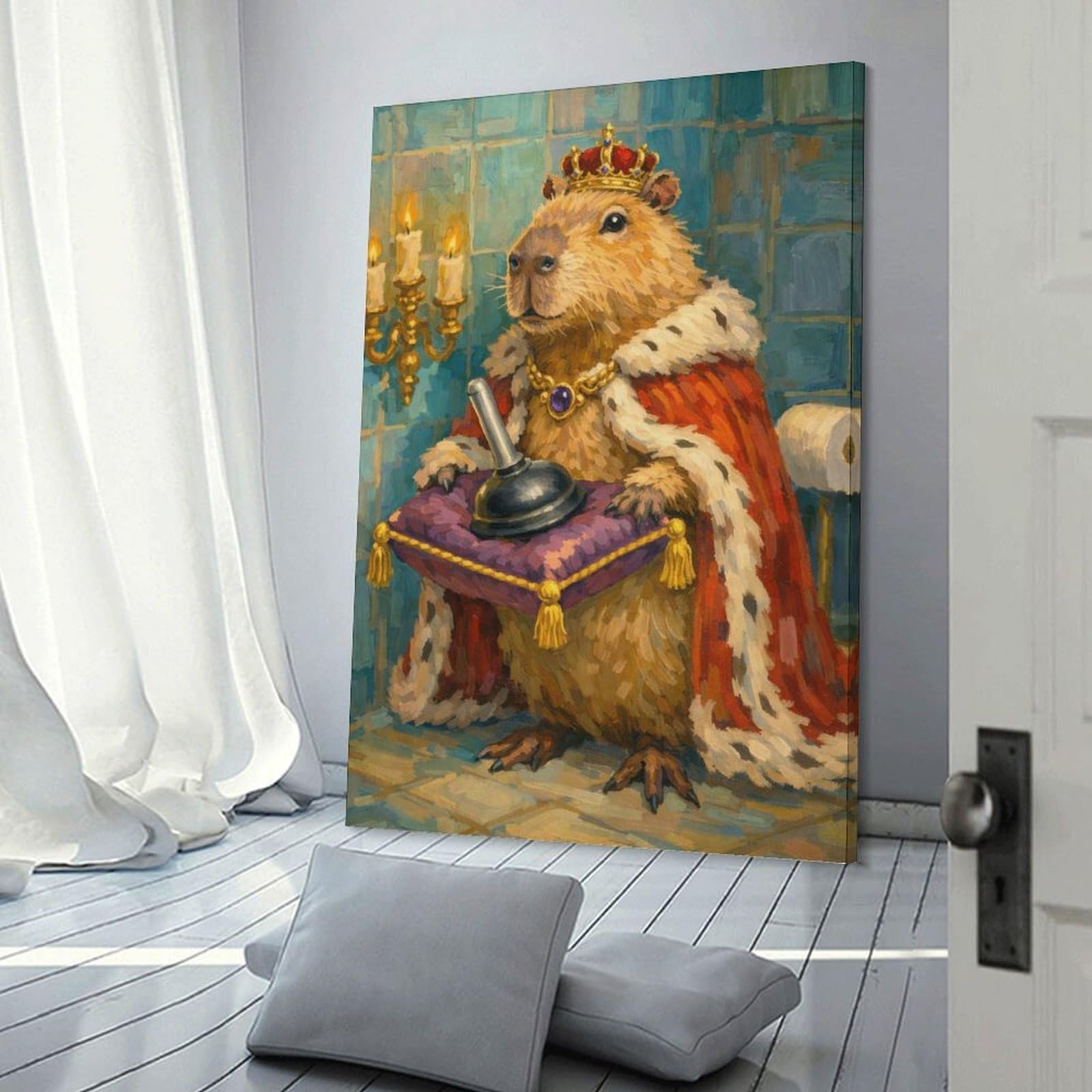 Junmoney Frame-Style-19 Capybara King On The Throne Canvas Art Print 20X30inch(50X75cm), For Apartment Walls, Studios Or Work Areas, An Easy Choice For New Home Styling