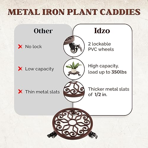 Miniatura 3 de Idzo Carrito de alta resistencia con capacidad de 350 libras, organizador para macetas con ruedas, soporte para plantas de hierro fundido resistente