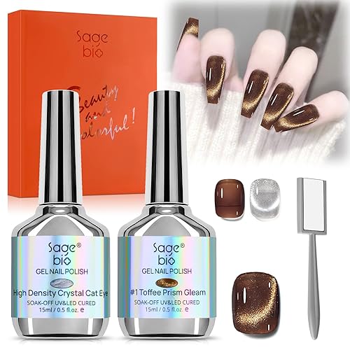 Juego de esmaltes de uñas de gel de ojo de gato con barra magnética rectangular fuerte, 2 unidades de 0.5 onzas líquidas de gel magnético para
