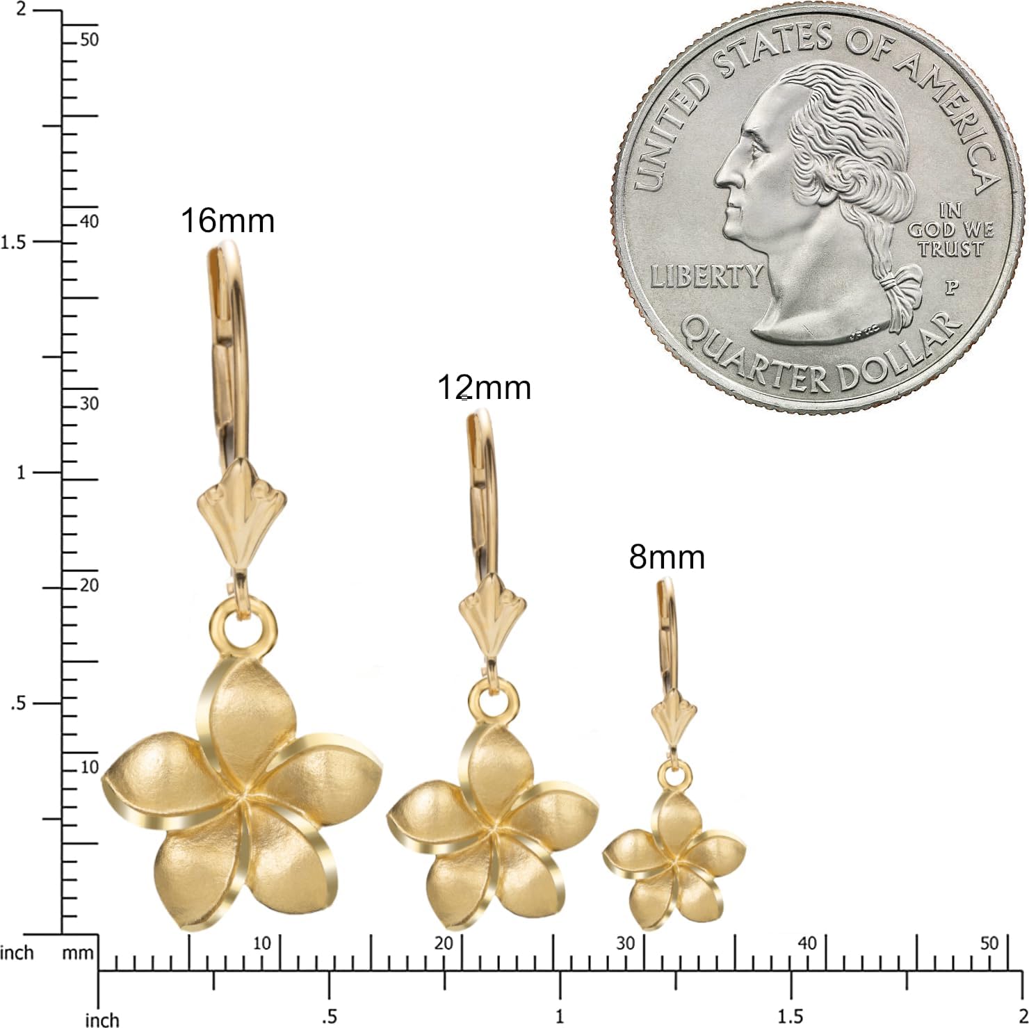 14K Solid Yellow Gold Hawaiian Plumeria Flower Earrings Dangle Leverback, Nickel Free Hypoallergenic for Sensitive Skin, For Mom Women Daughter, Gift Box Included
