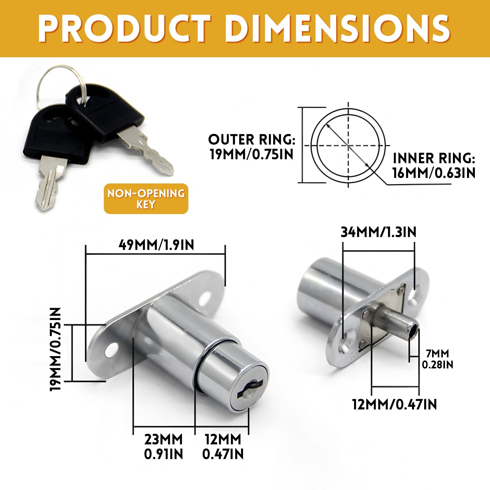 Cutefly 4 sztuki szafek Cam Lock, zamek szuflady ze stopu cynku, zamek cylindryczny do witryn, szafek na akta, szuflad, mebli i innych przedmiotów, które muszą być zamknięte