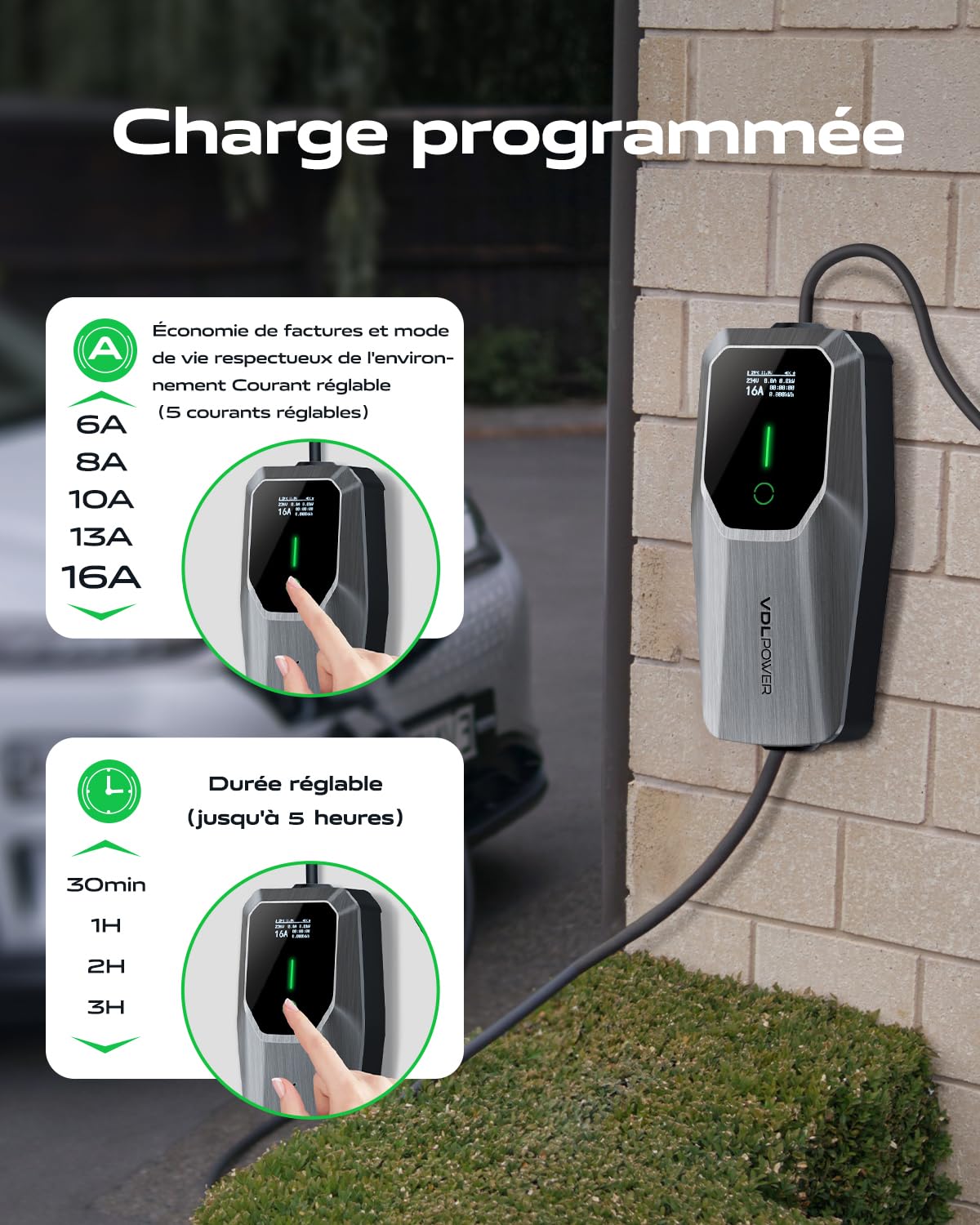 Wallbox Ricarica Auto Elettriche Tera 11KW - Tipo 2, Cavo 6.5m, Spina CEE 16A, Protezioni Integrate