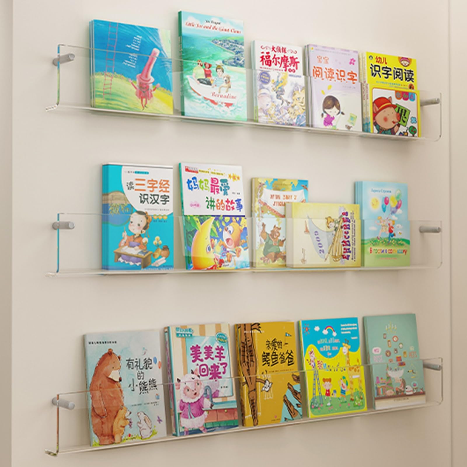 Clear Brochure Holder Stand 1 2 3 Tier, Acrylic Wall Mount Magazine Rack Literature Storage for Kids Room, Coffee Shop, Office, Waiting Room Decor, Hanging Bookshelf ( Color : 3 Pack , Size : L 70cm/2
