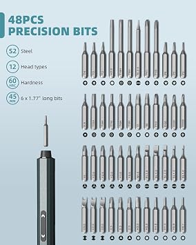 Mini Electric Screwdriver with Display, Precision Electric Screwdriver with 5 Torque Settings, 48pcs S2 Magnetic Bits, LED Light,Electric Screwdriver Cordless for Electronics Phone Camera Laptop Watch