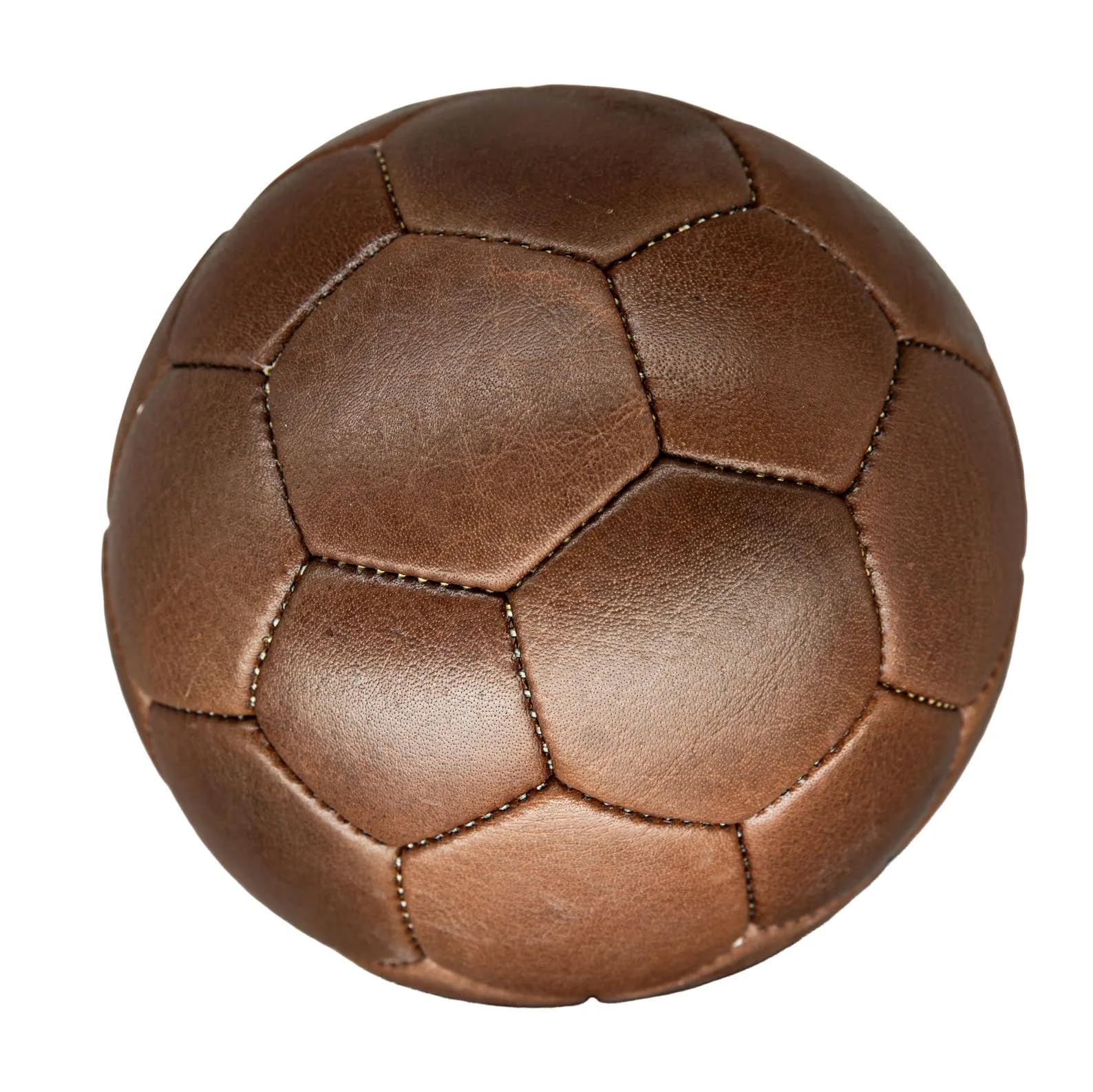 Pallone da calcio vintage a 32 pannelli in pelle, misura 5, cucito a mano, in vera pelle, stile retrò, classico, marrone, regalo tradizionale per collezionisti e appassionati di calcio