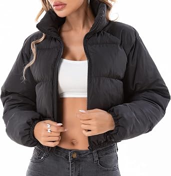 Womens Quilt Lightweight Jacket Cropped puffer jackets Casual Black Jacket Woman Puffer Short Jackets