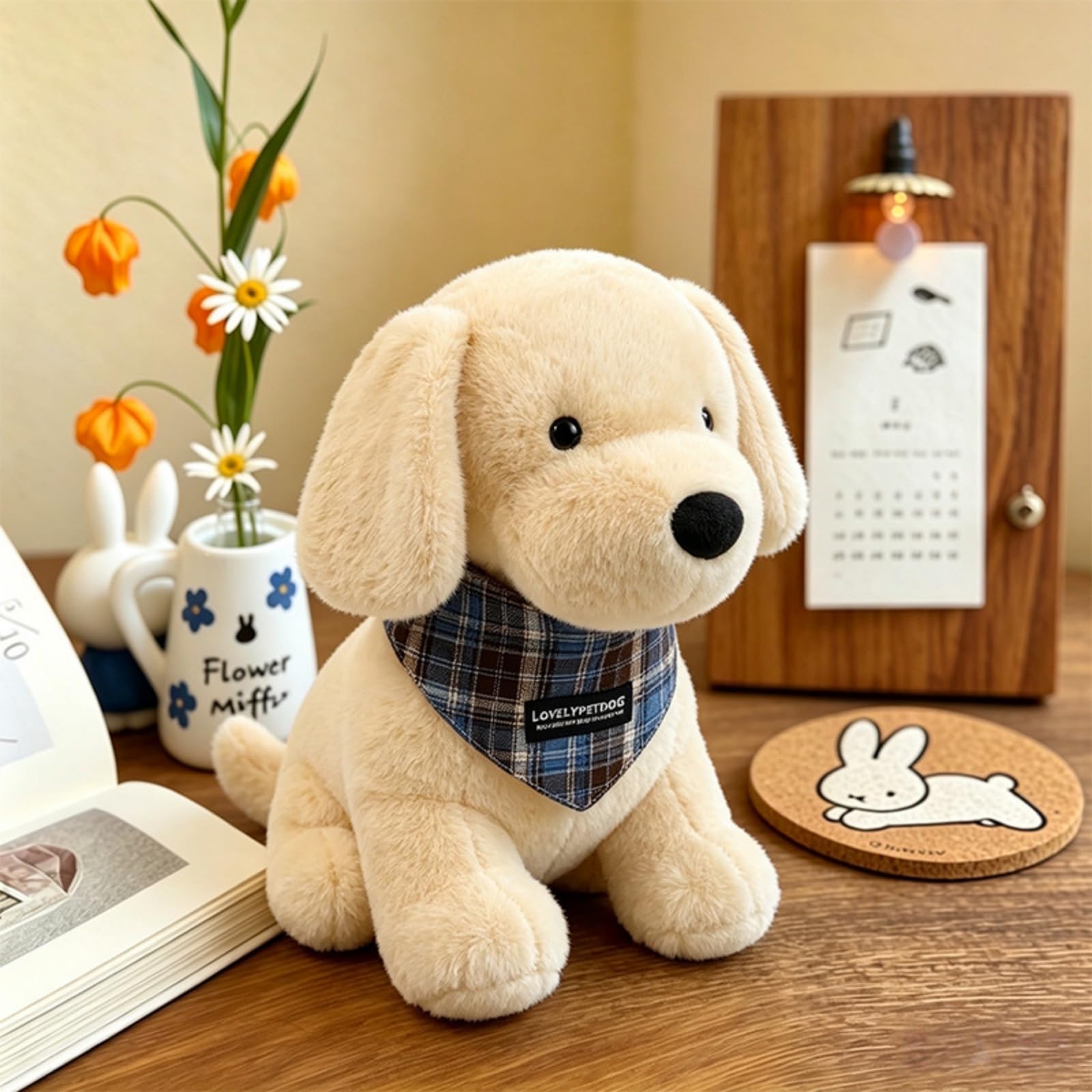 champracer Kuscheltier Hund,Niedliches Hunde Plüschtiermit Schal, für Wohnzimmer,für Zimmerdekoration & Geschenk für Kinder (50cm,Brauner Schal)