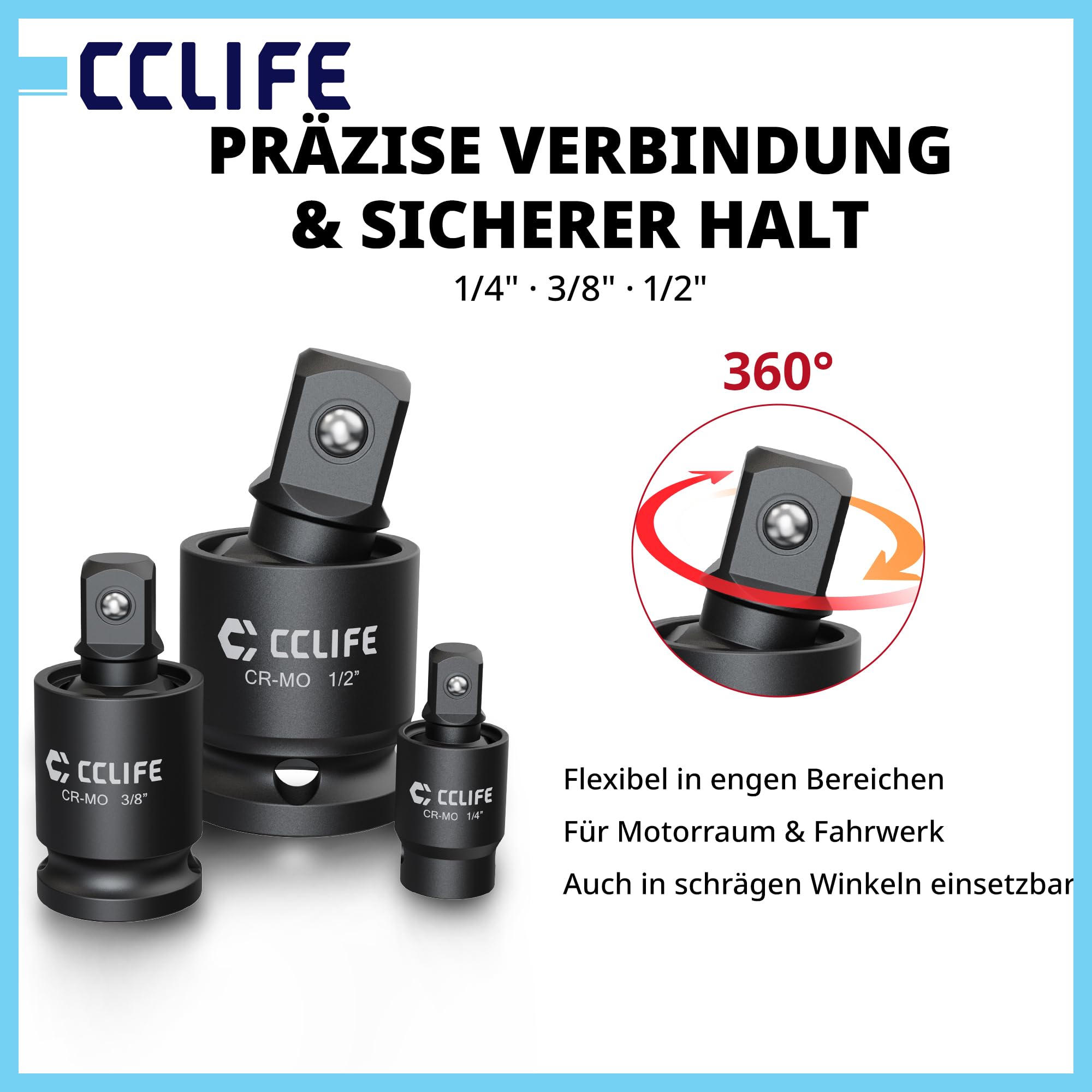CCLIFE 11-częściowy zestaw adapterów do kluczy nasadowych Impact Cr-Mo ze stali | reduktorki 1/4", 3/8", 1/2", 3/4" do 1", uniwersalny przegub do wkrętarki udarowej, samochodów osobowych, ciężarowych