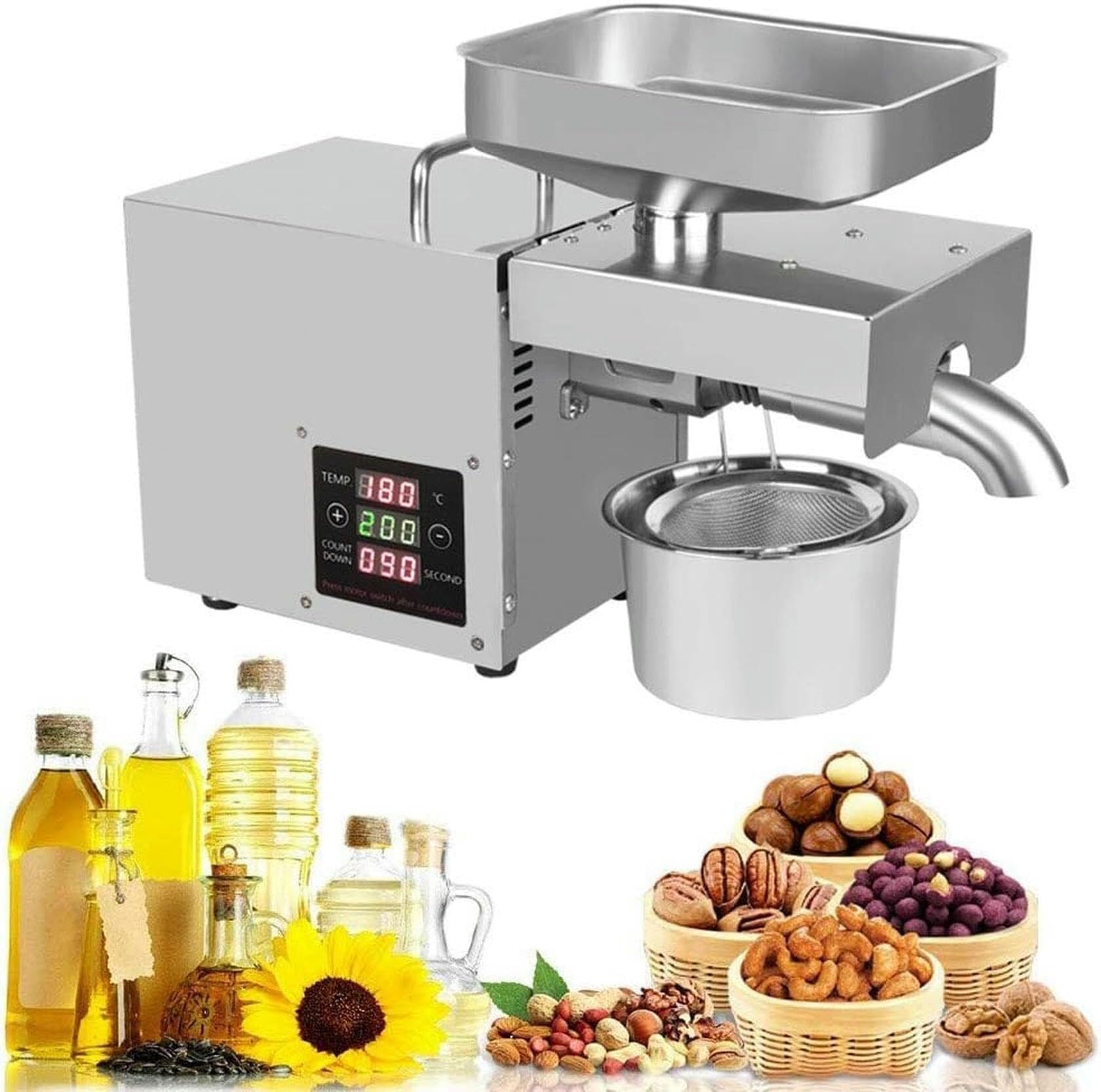 MYUYEE Automatic Oil Press Machine Cold, Hot Nut Oil Extractor Stainless Steel Physical Pressing Oil Expeller with LCD Display