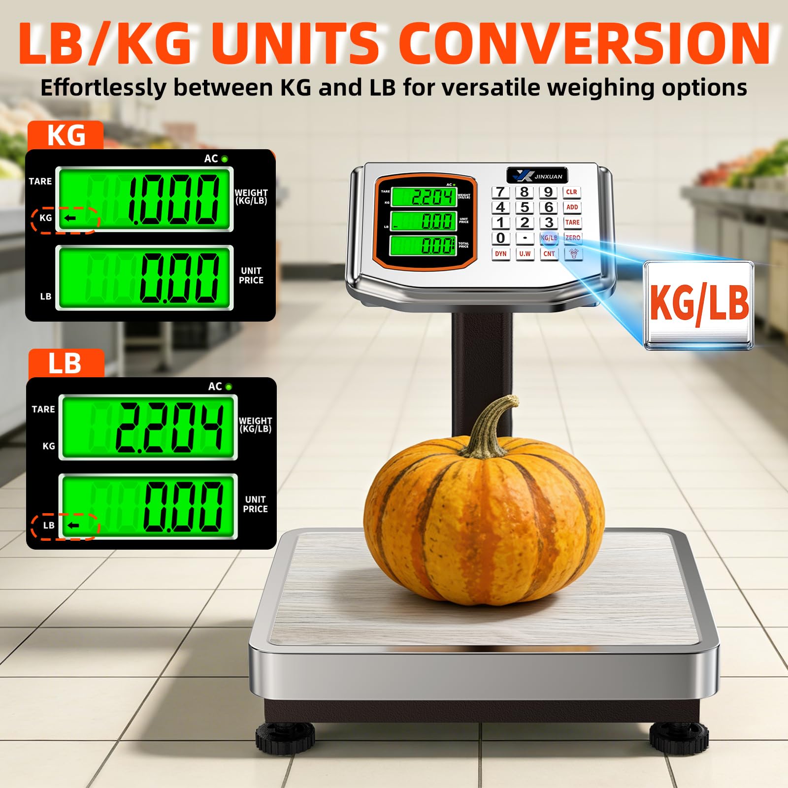 Báscula de plataforma digital de computación, carga de 132 libras, báscula de piso de computación de precisión de 0.01 libras con LB/kg, tara, calculadora de precios, conteo, pantalla de alta