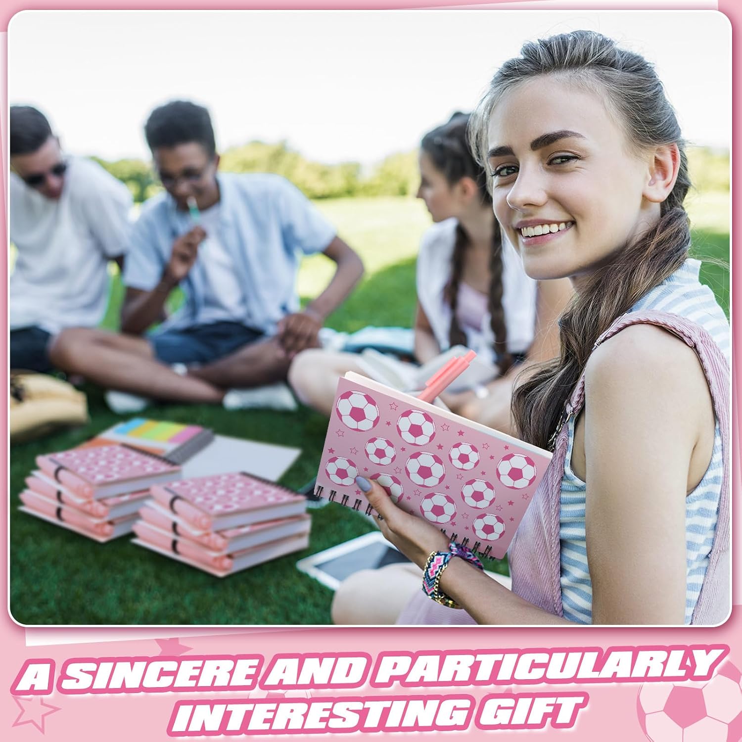 Resurhang 12 Sets Soccer Notebook Gifts Soccer Pink spiral Notebook Ballpoint Pens for Coaching Supplies Coach Gifts Team Party Players Sports Lover Party Favor