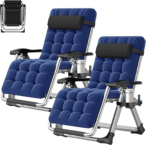 Miniatura 32 de ABORON Silla de gravedad cero mejorada con cojín para reposabrazos, sillas plegables de lona de primera calidad para exteriores, sillas de patio