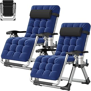 ABORON 2 Pack Zero Gravity Chair, Outdoor Lounge Chairs Sun Loungers with Removable Cushion,Headrest,Cup Holder,Reclining Patio Lounger Chair for Indoor and Outdoor