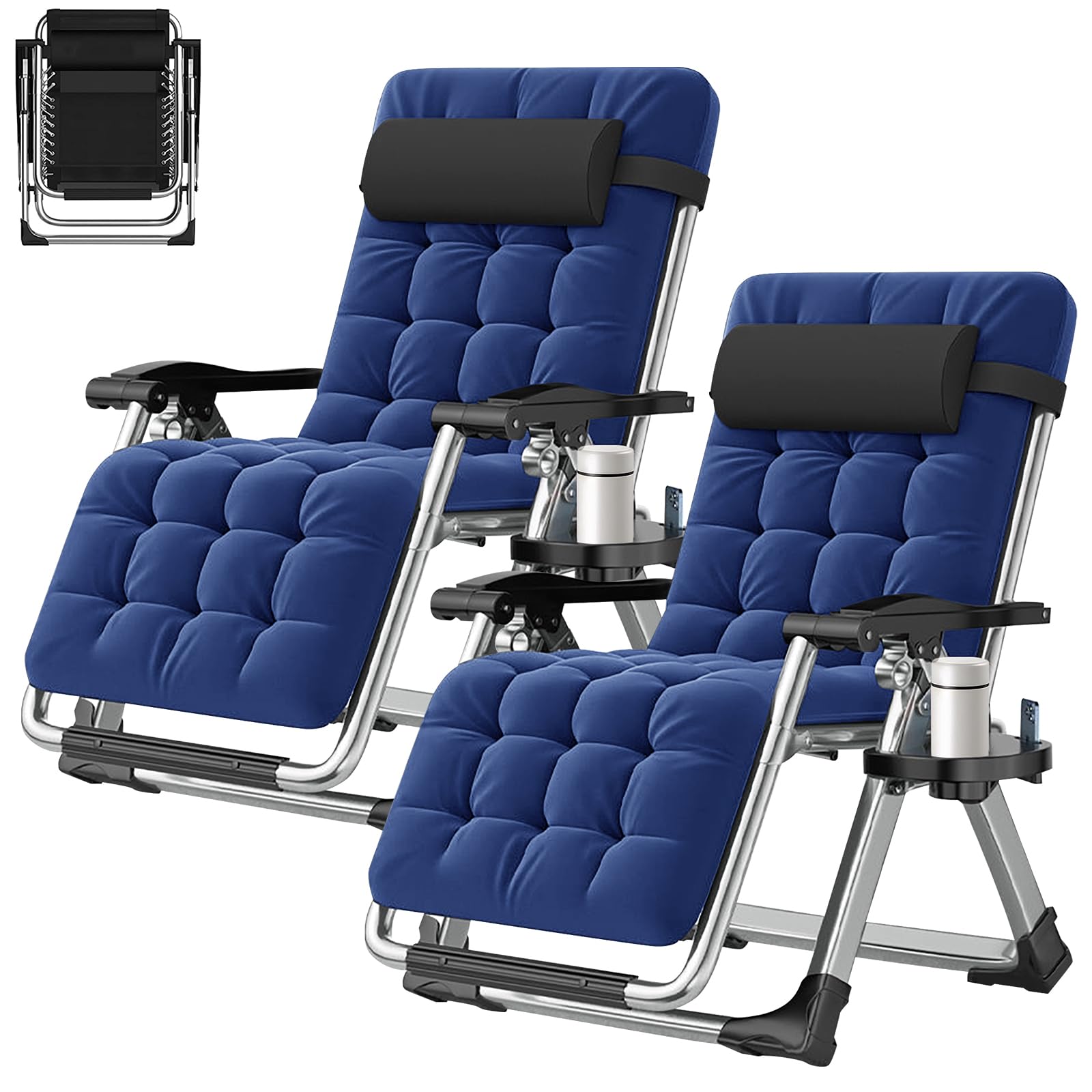 ABORON 2 Pack Zero Gravity Chair, Outdoor Lounge Chairs Sun Loungers with Removable Cushion,Headrest,Cup Holder,Reclining Patio Lounger Chair for Indoor and Outdoor