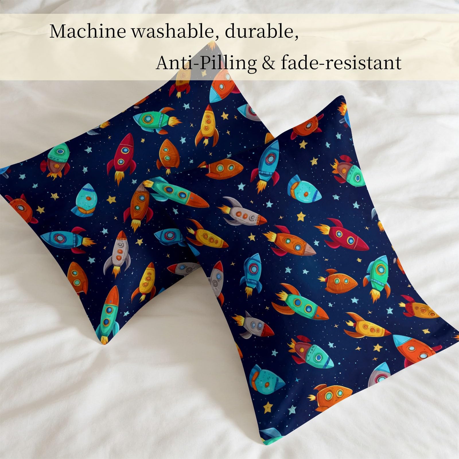 Generisch Trapunta divertente con cartoni animati, senza rivestimento, 135 x 200 cm, motivo astronave spaziale e stelle, 4 stagioni, reversibile, morbida e soffice, per tutte le stagioni, lavabile
