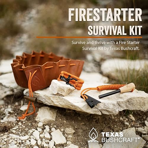 Miniatura 2 de Kit de supervivencia de incendios - Ferro Rod Flint Fire Steel, herramienta Striker  Bolsa de yesca de cuero de vaca  Pulsera paracord de emergencia