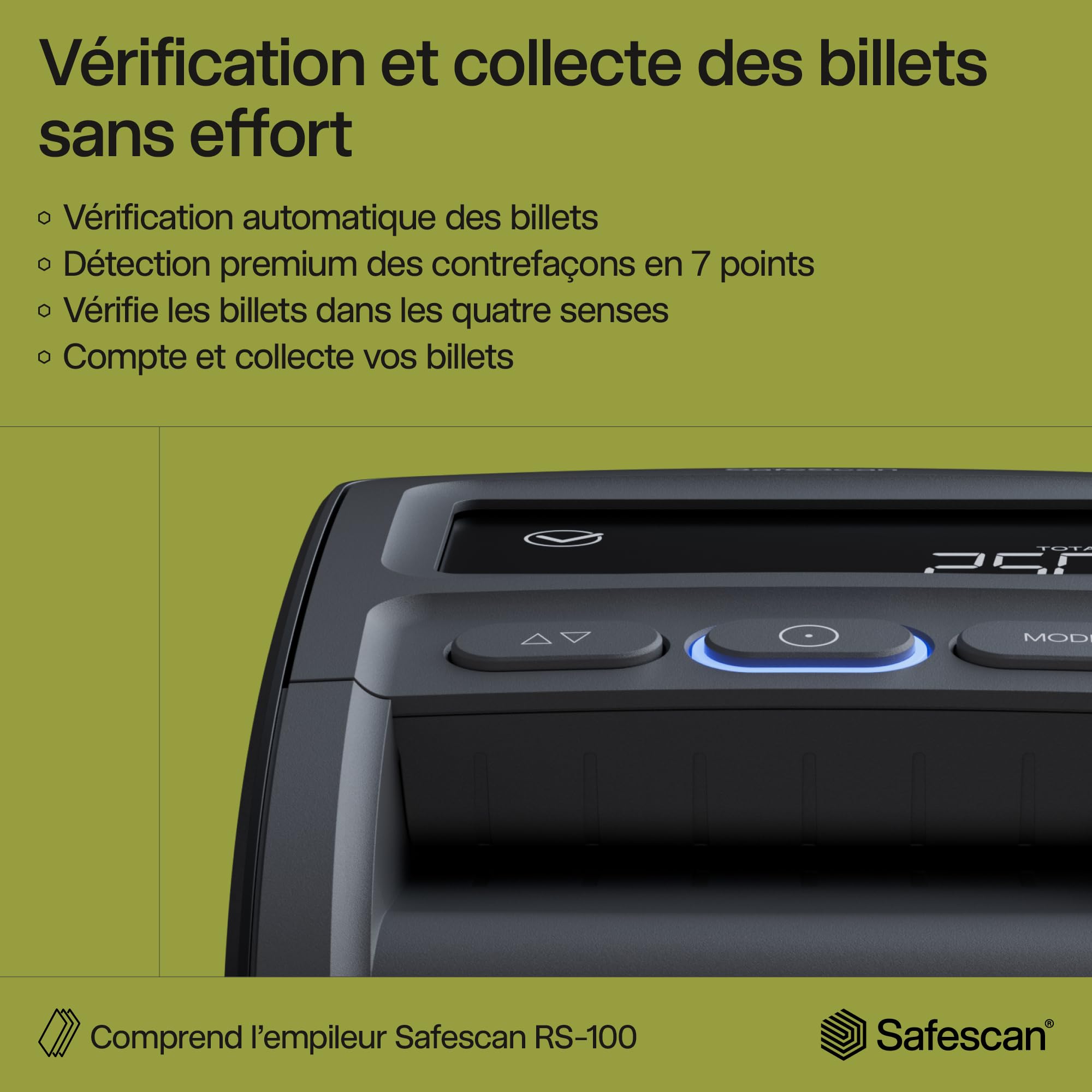 Safescan 155-S & RS-100 détecteur de Faux Billets Automatique pour vérifier Rapidement Les Billets - Détection sur 7 Points - Machine de vérification d'argent 100% précise avec empileur Inclus