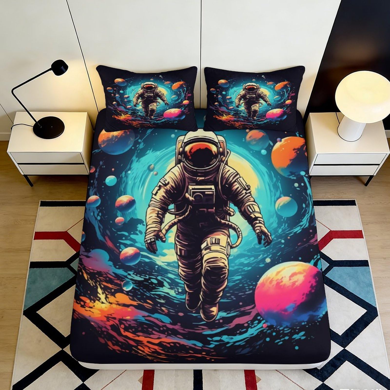 Jqzkxnhpbr Style-2 3D Printed Astronaut Galaxy Fitted Sheet Microfiber Space Nebula Mattress Cover For Bedroom Dorm Decoration Easy Care 90X200x25cm