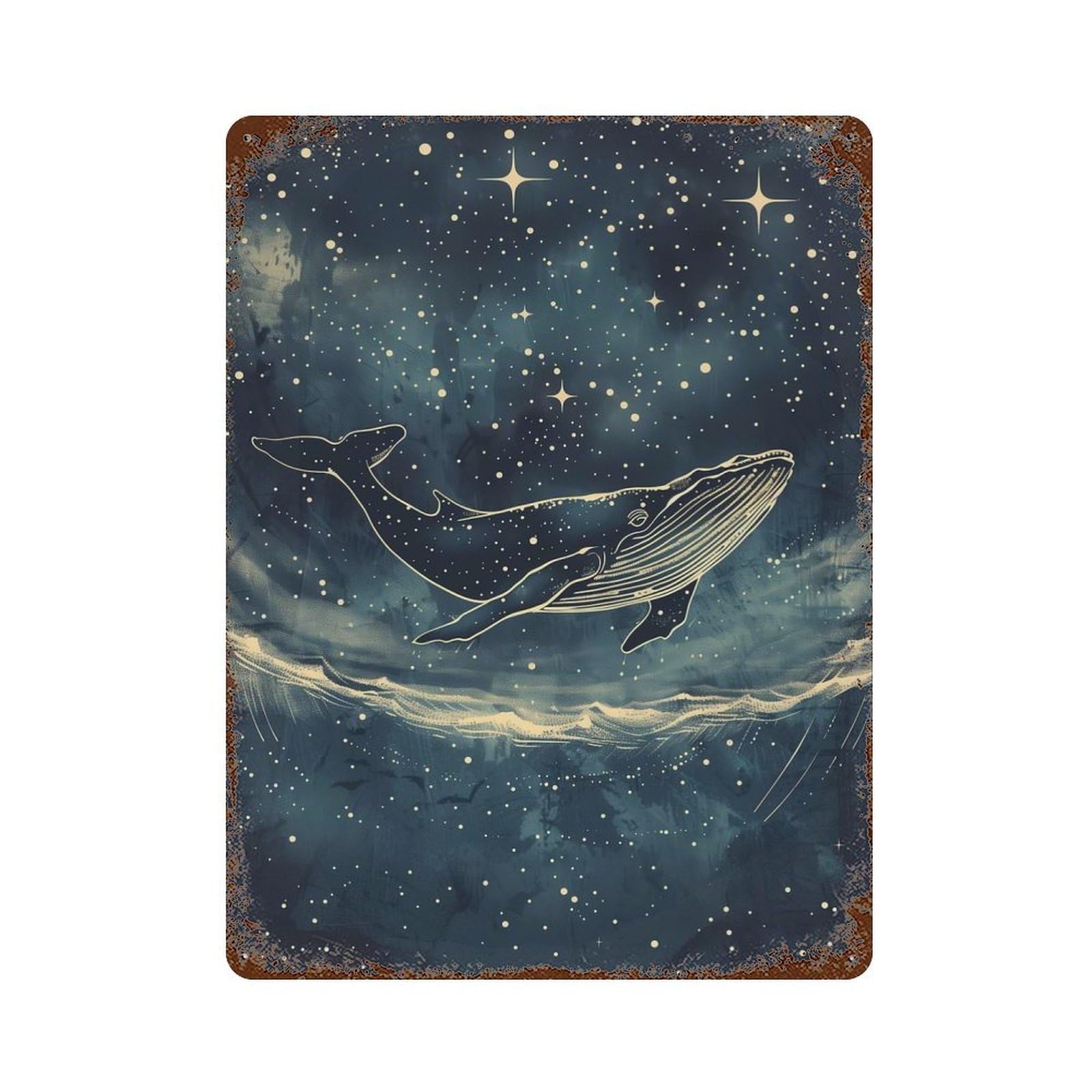 Rust Effect Cosmic Whale Shark Distressed Metal Wall Sign 15.7"x11.8", Decorative Metal Wall Art for Living Room, Hallway And Home Decor