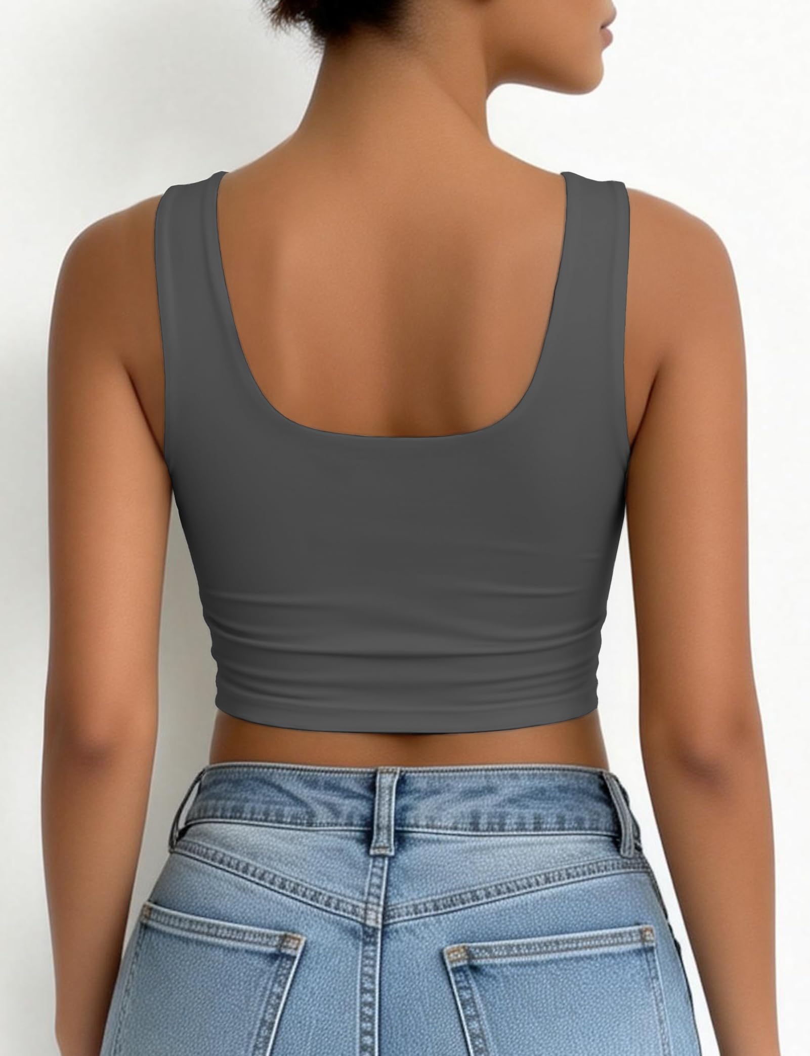 AURUZA Crop Top da donna, canottiera da donna a doppia fodera con scollo a U per allenamento di base da donna senza maniche camicia per uscire