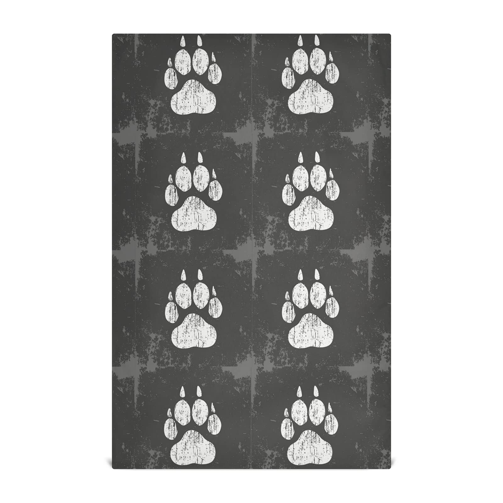 Poeticcity White Vintage Dog Paw Print On Retro Dirty Background 1 Pack Polyester Kitchen Dish Towel, Hand Bar Tea Towels With Hanging Loop, Hemmed Napkintowel Dishtowels Waffle Dishcloths
