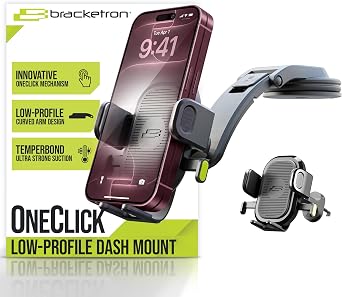 Bracketron OneClick Low-Profile Dashboard Car Phone Holder, 360 Rotation