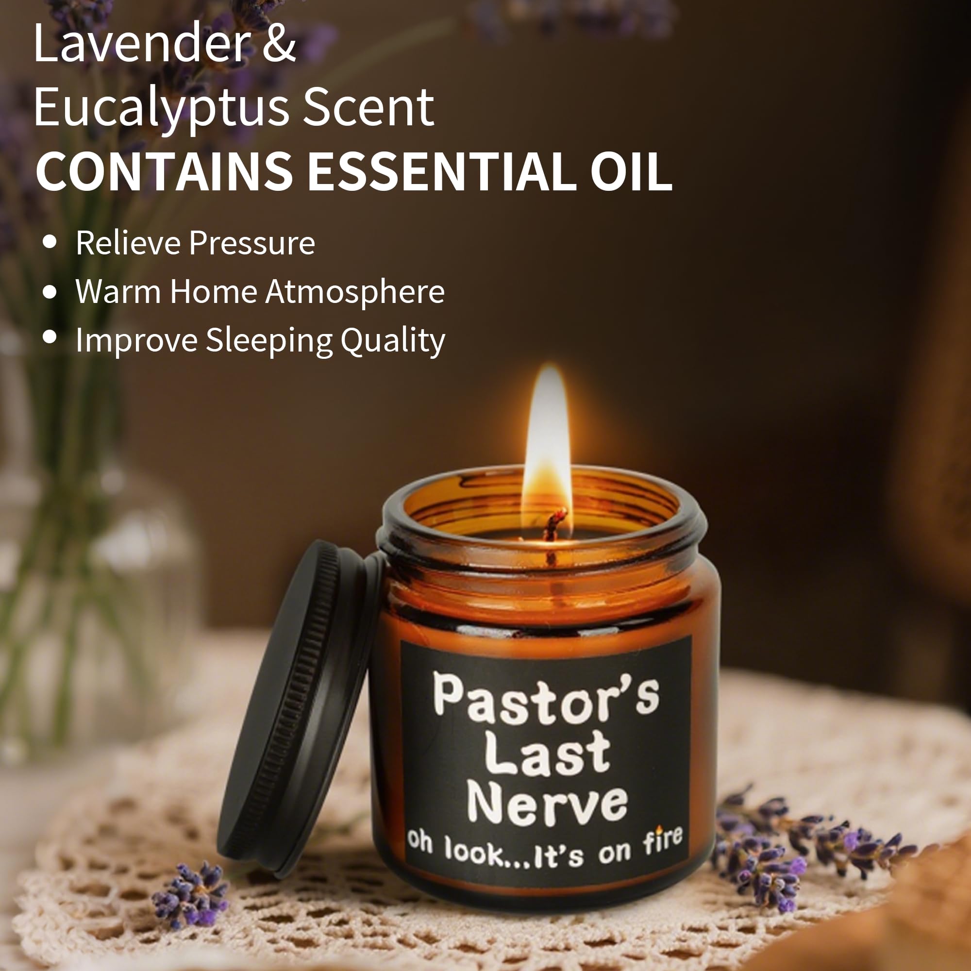 Splandiant Pastor Appreciation Gifts, 6 Pcs Christian Gifts for Pastor - 20oz Tumbler, Lavender Candle, Cotton Socks, Cross Bracelet & Thank You Card - Religious Gift for Man of God, Priest, Minister
