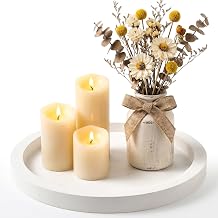 Candle Plate Holder Round Wooden Decorative Tray for Coffee Dinner Table Centerpiece Rustic Farmhouse Wood Trays Kitchen Counter White Living Room Home Decor for Bathroom Vanity Accessories Tray