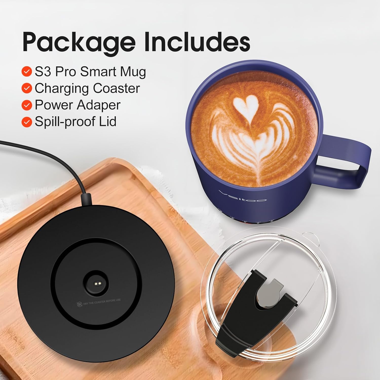 VSITOO S3 Pro 16oz Smart Self Heating Coffee Mug,Heated Coffee Mug with Auto-Sensing AI Heats Drinks to 120-150°F Hands-Free.Perfect for Home/Office,Ideal Gift fo Men/Women, Blue