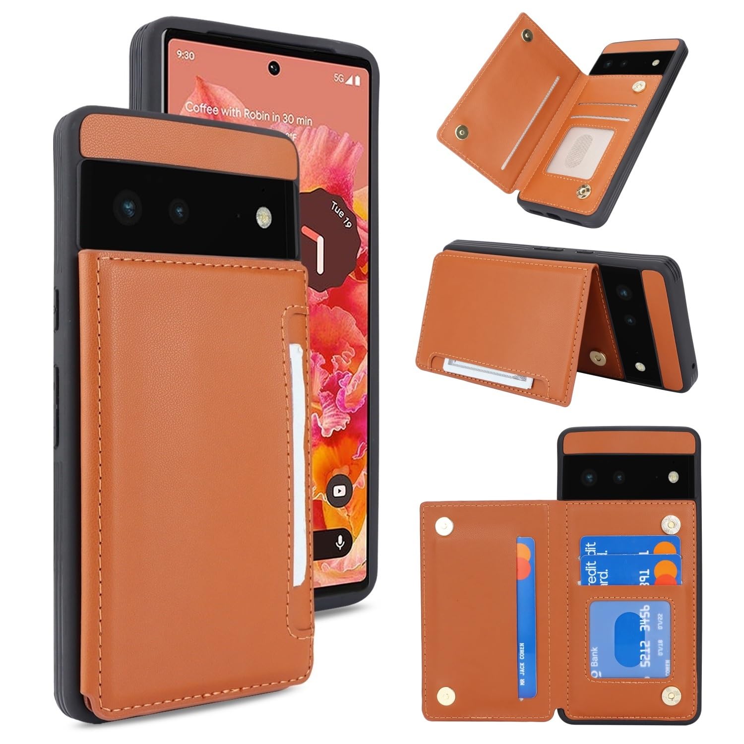 iCoverCase for Google Pixel 6 Case with Card Holder, Pixel 6 Wallet Phone Case for Women Men [RFID Blocking] PU Leather Protective Wallet Case for Pixel 6 (Light Brown)